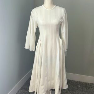 Bell sleeve ribbed knit fit and flare dress with pockets